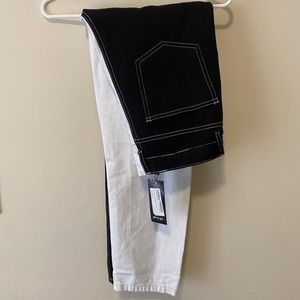 half black half white jeans